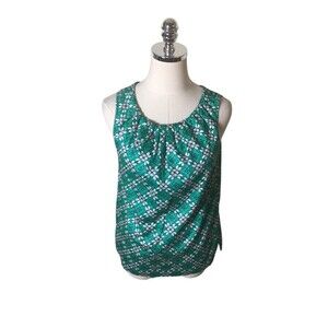 Vineyard Vines Top Women's Size XS Green White Geometric Sleeveless 100% Cotton